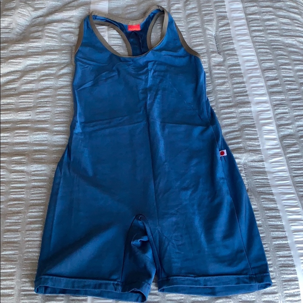 Custom Blue with Grey Trim Yumiko Unitard